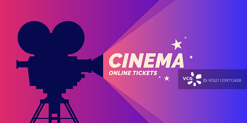 带有老式电影摄影机的明亮海报图片素材