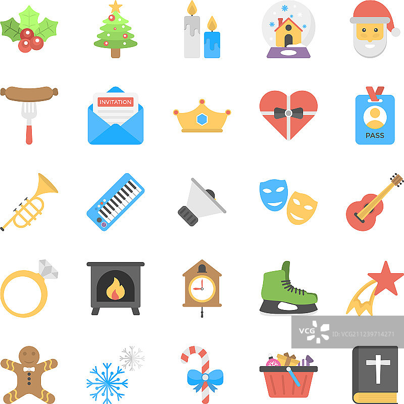 圣诞节假日季扁平风格图标图片素材