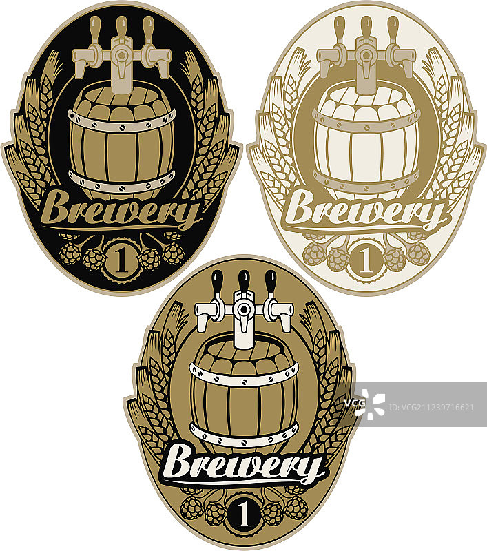 啤酒桶酿酒厂椭圆形标签套装图片素材