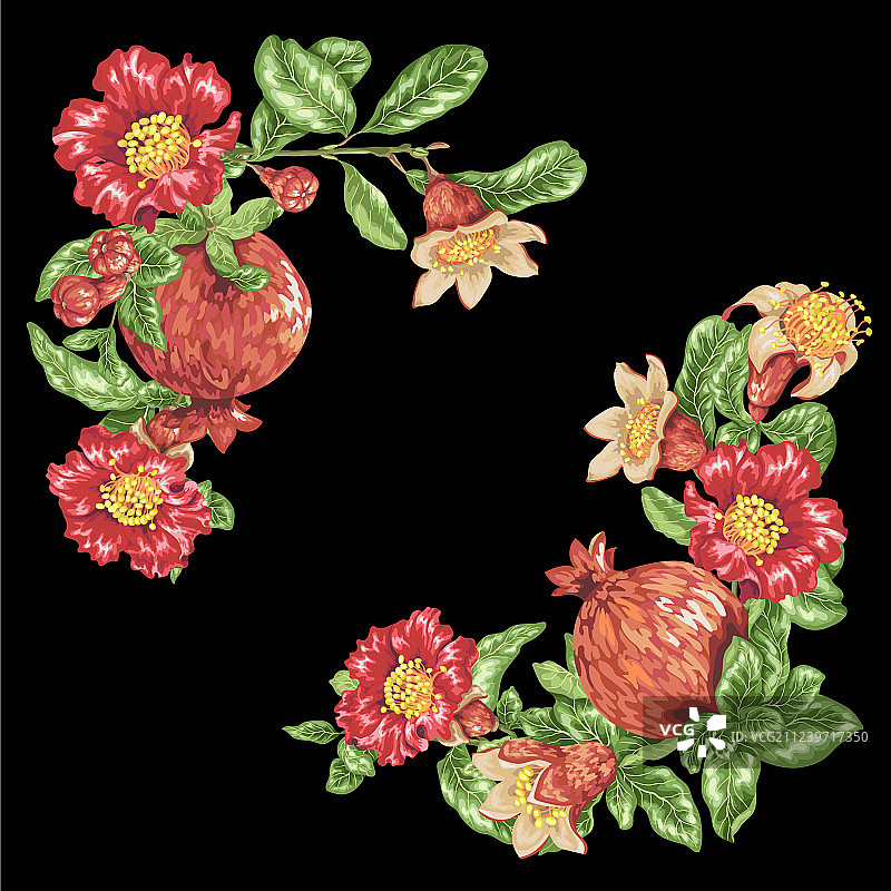 石榴拐角装饰边框图片素材