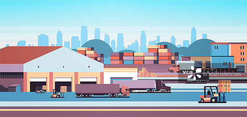 仓库工业集装箱半挂车图片素材