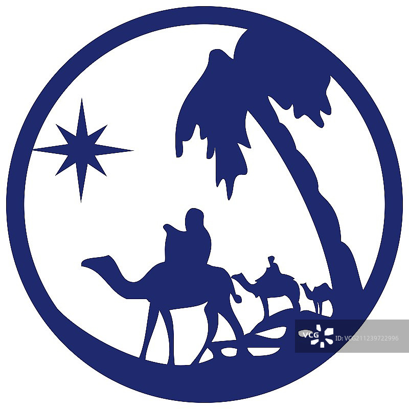 东方三博士朝拜耶稣蓝色剪影图标图片素材