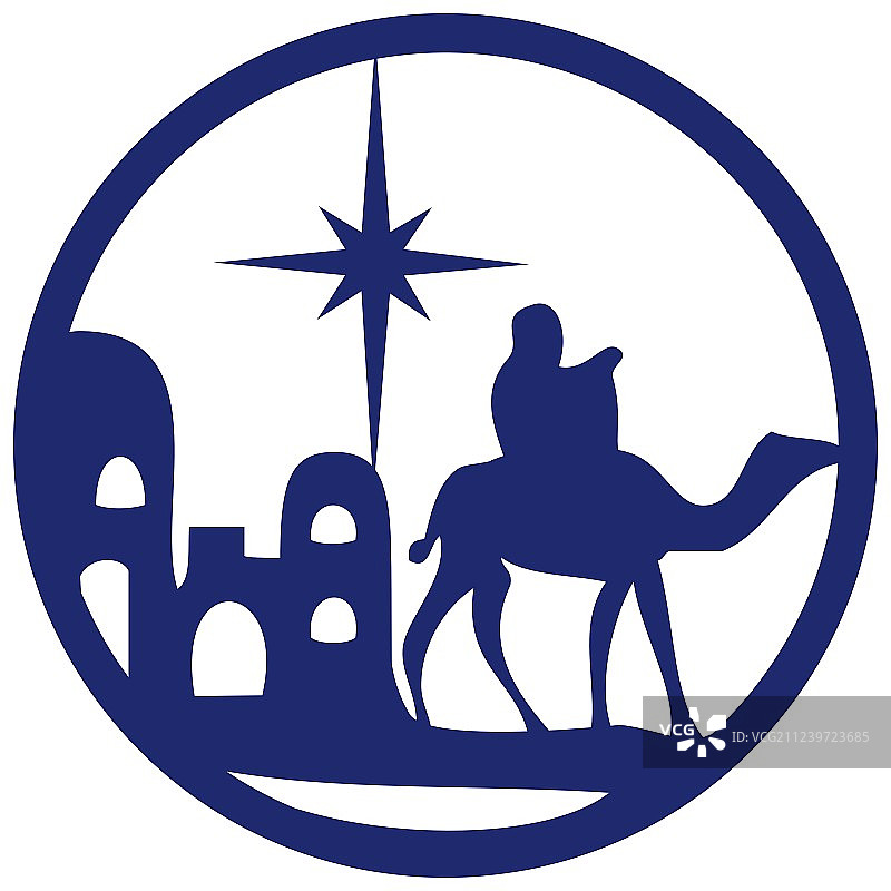 东方三博士朝拜耶稣蓝色剪影图标图片素材