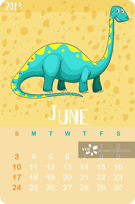 六月恐龙日历模板图片素材
