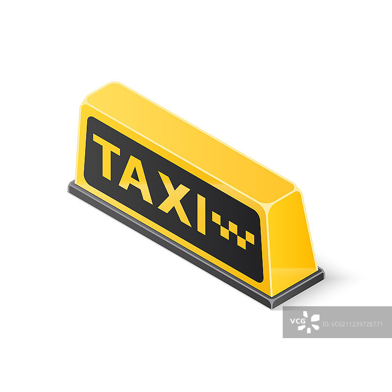 白色背景上隔离的黄色出租车顶灯标志图片素材
