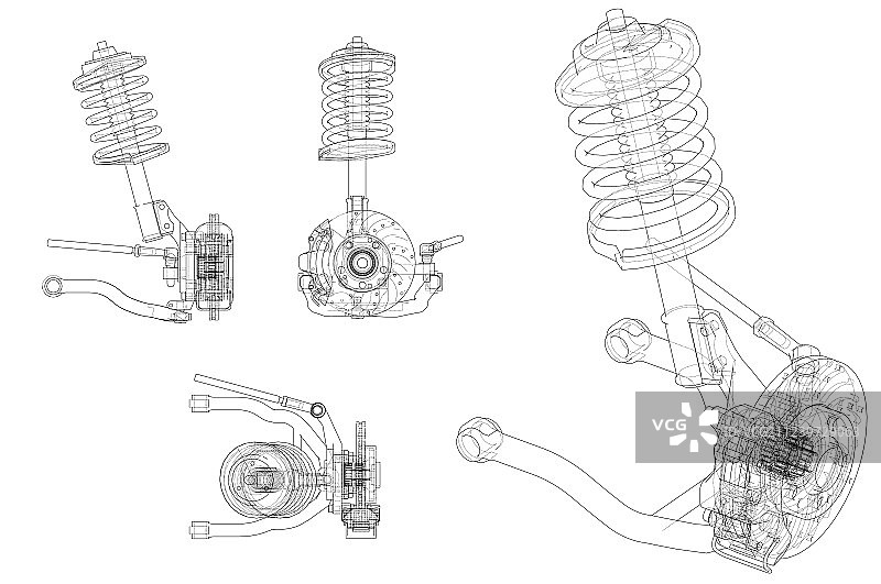 带减震器的汽车悬挂系统图片素材