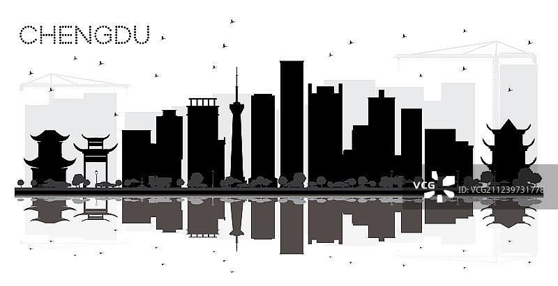 中国成都城市天际线黑白图片素材