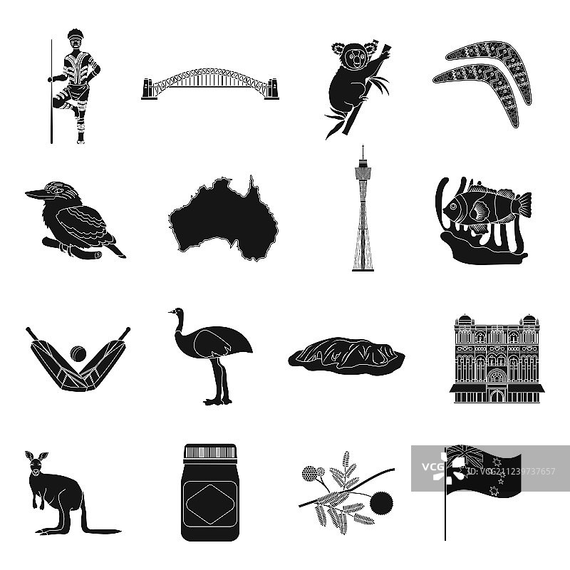 澳大利亚黑色风格图标合集图片素材