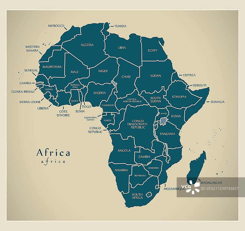 现代地图 - 包含国家标签的非洲大陆图片素材