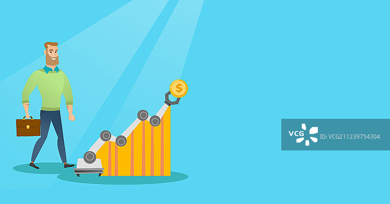 男人用机械臂查看利润图表图片素材