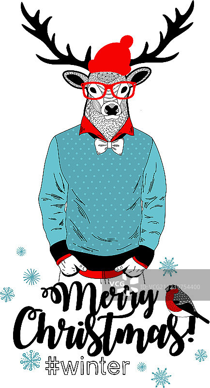创意圣诞贺卡：戴眼镜的鹿图片素材