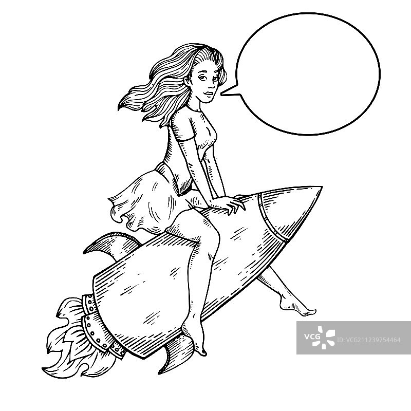 女人乘坐火箭飞行雕刻图片素材