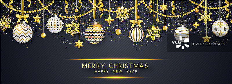 带闪亮雪花蝴蝶结的圣诞节banner图片素材