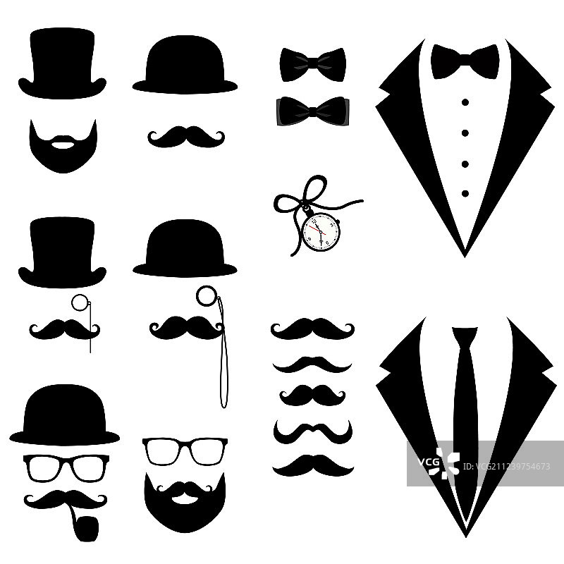 男士燕尾服胡子眼镜烟斗和图片素材