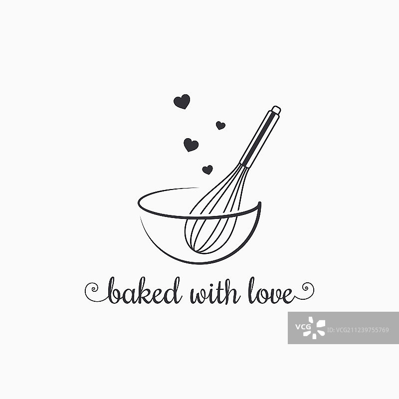 白色背景上的线状搅拌器烘焙标志图片素材
