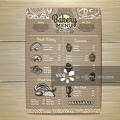 纸板上的复古面包店菜单设计图片素材