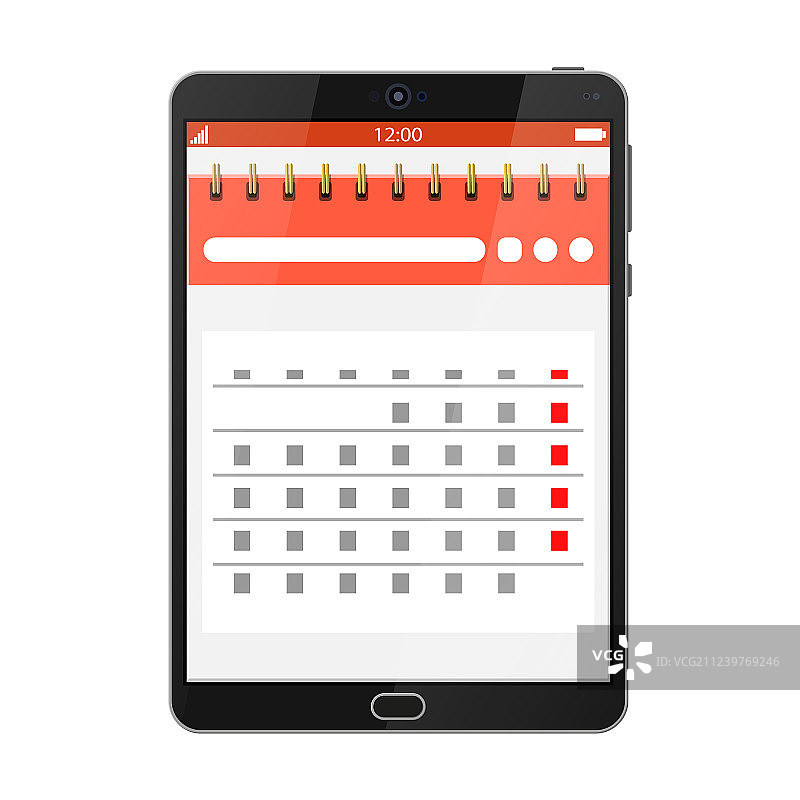 平板电脑中的纸螺旋挂历图片素材