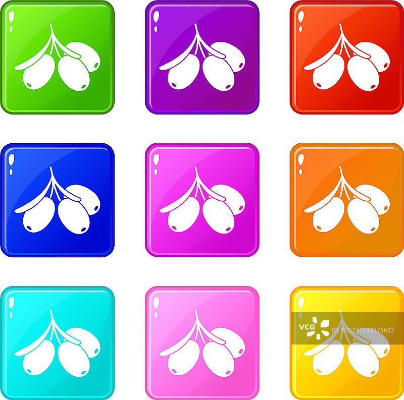 沙棘树枝图标9件套图片素材