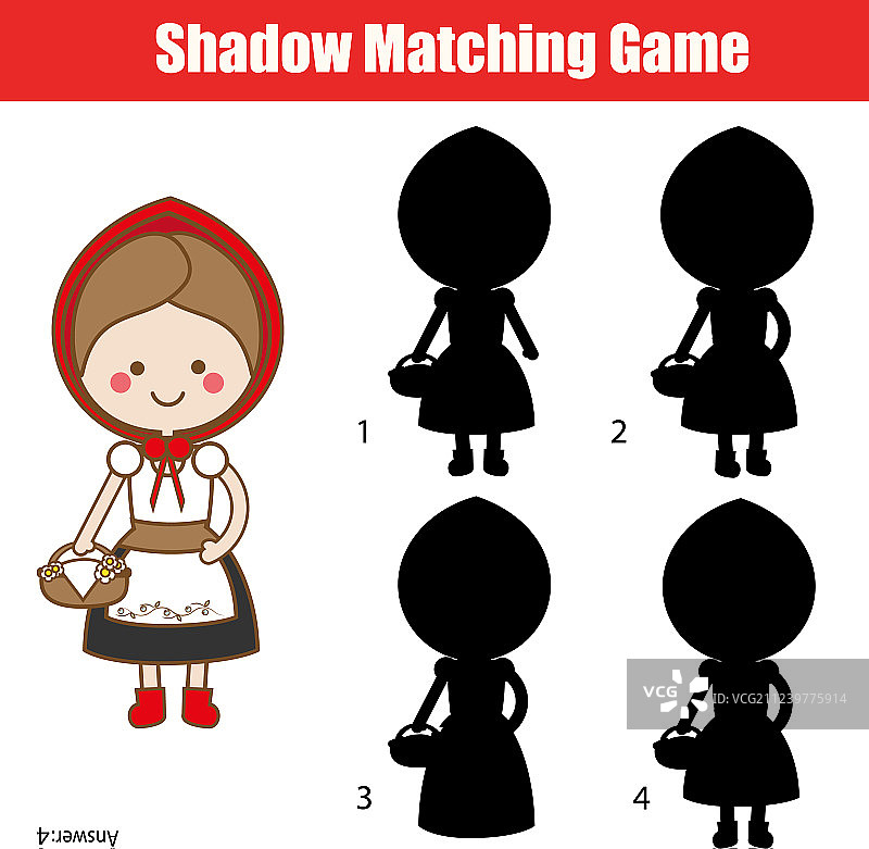 红色主题的儿童影子配对游戏图片素材