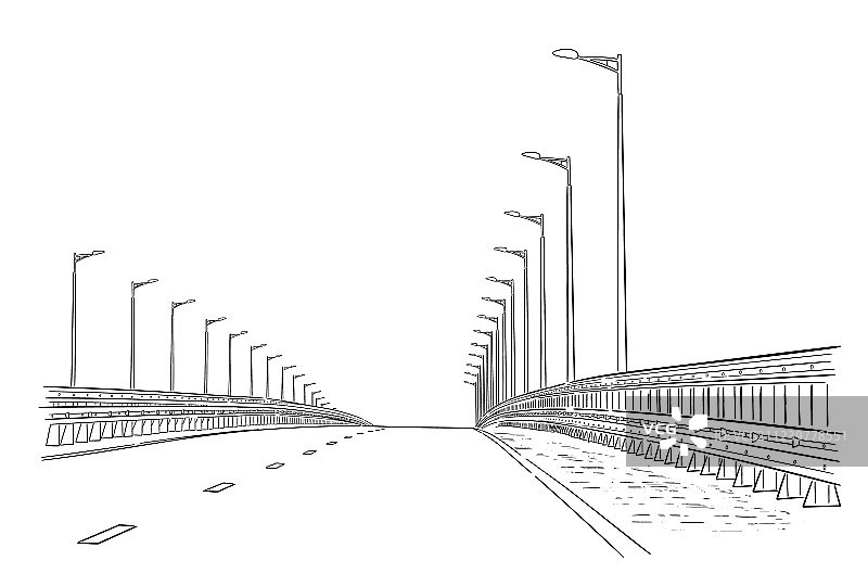 道路图形艺术黑白风景素描图片素材