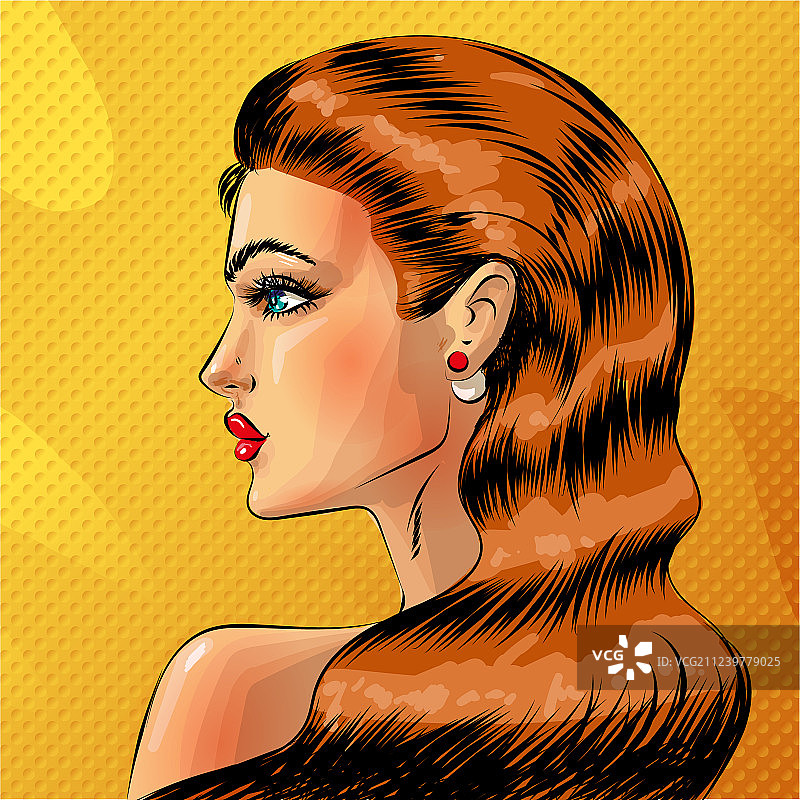 波普艺术风格的红发美女画像图片素材
