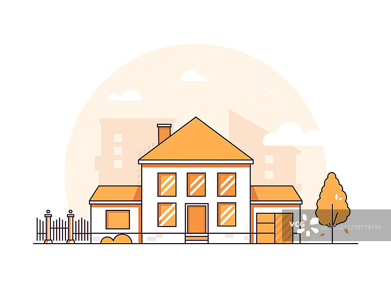 现代细线设计的乡村小屋图片素材