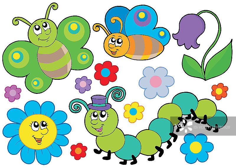 昆虫与花朵组合图片素材