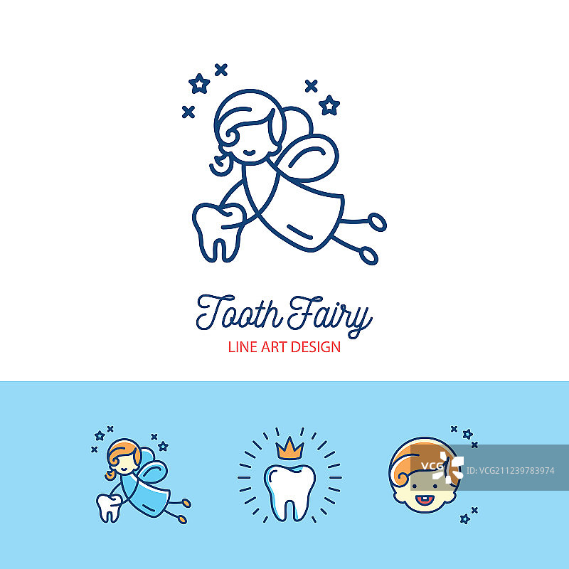 儿童牙科牙仙logo细线艺术图片素材