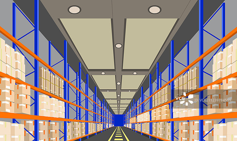 仓库内部货架箱子透视图片素材