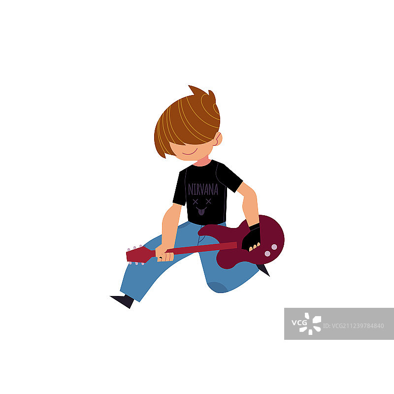 弹摇滚电吉他的扁平风格男人图片素材