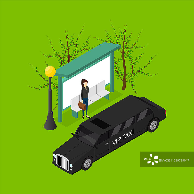 城市公共交通VIP黑色出租车2.5D图片素材