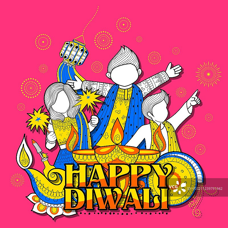 孩子庆祝快乐的排灯节图片素材