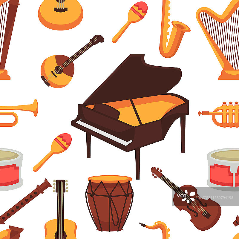 乐器扁平图标无缝图案图片素材