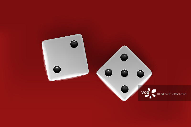 红色背景上的白色骰子赌场骰子俯视图图片素材