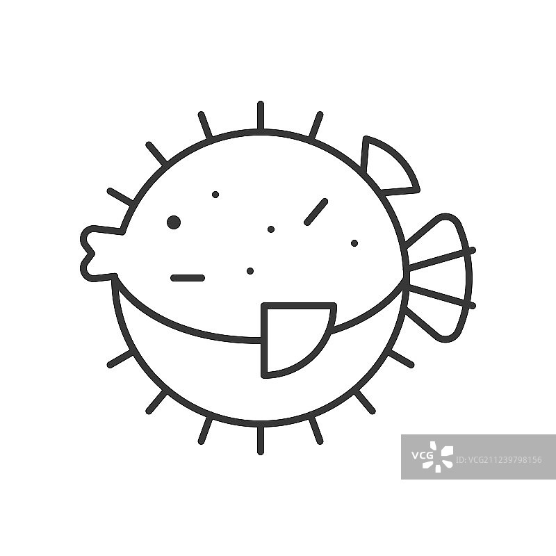 海洋生物线条设计的河豚图标图片素材