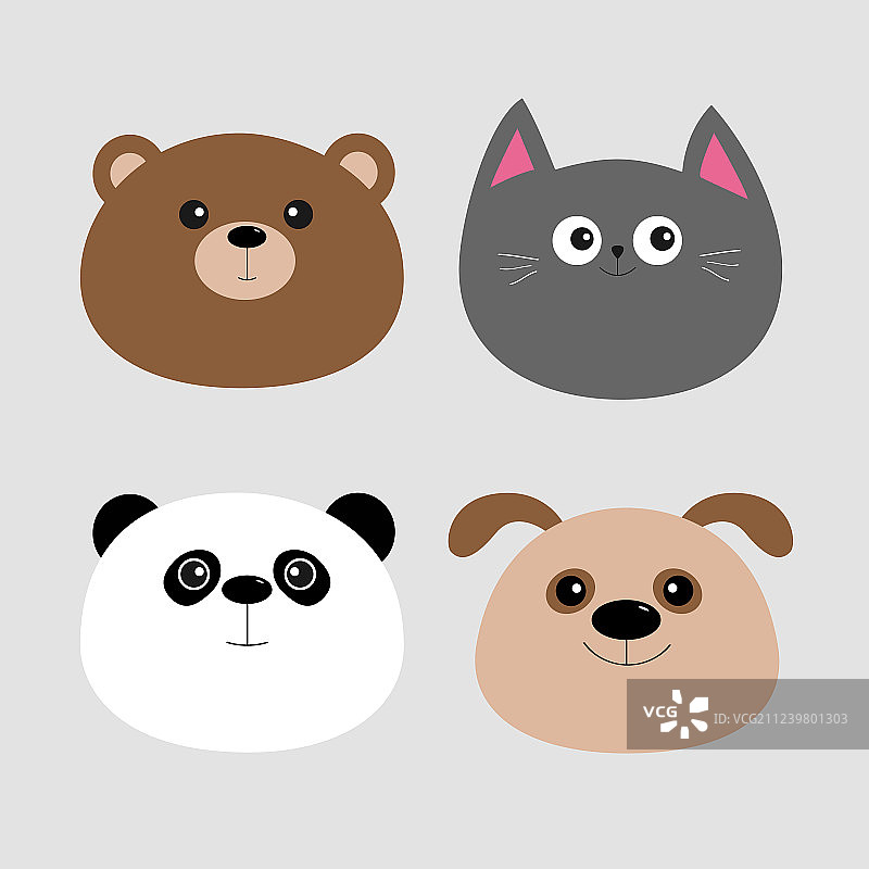 卡通动物头像，可爱风格的熊、猫、狗图片素材