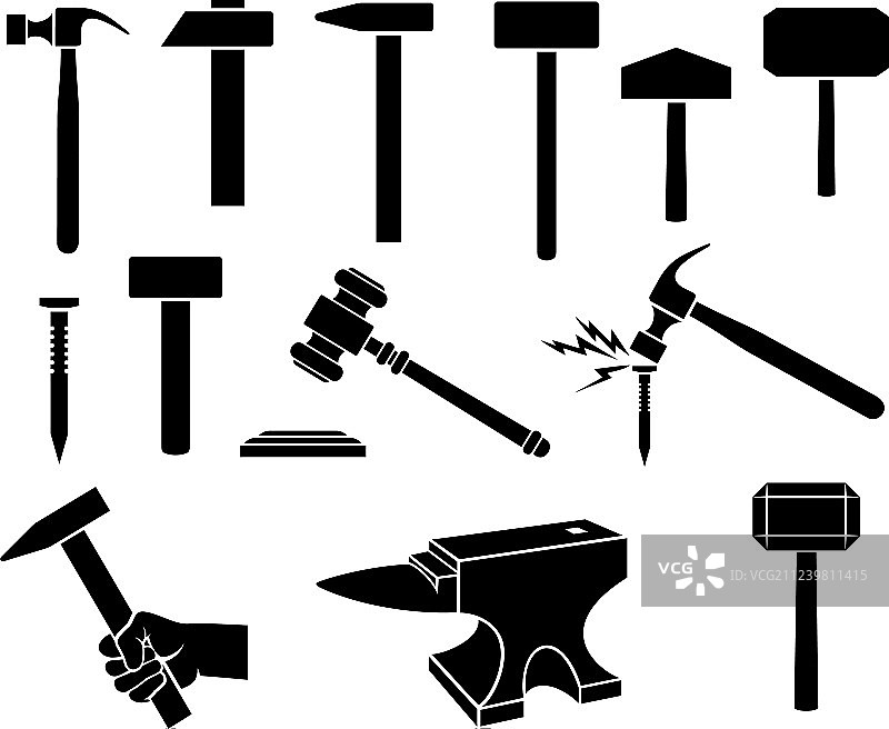 锤子图标集 - 锤子钉子武器图片素材