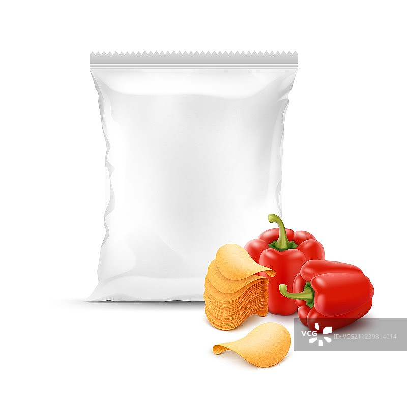 带辣椒粉密封袋的薯片堆图片素材