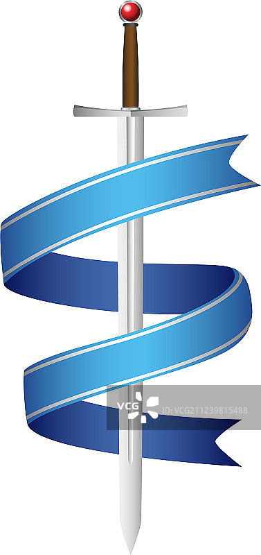 剑和蓝色丝带图片素材