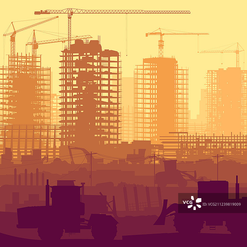 带起重机和建筑物的建筑工地图片素材