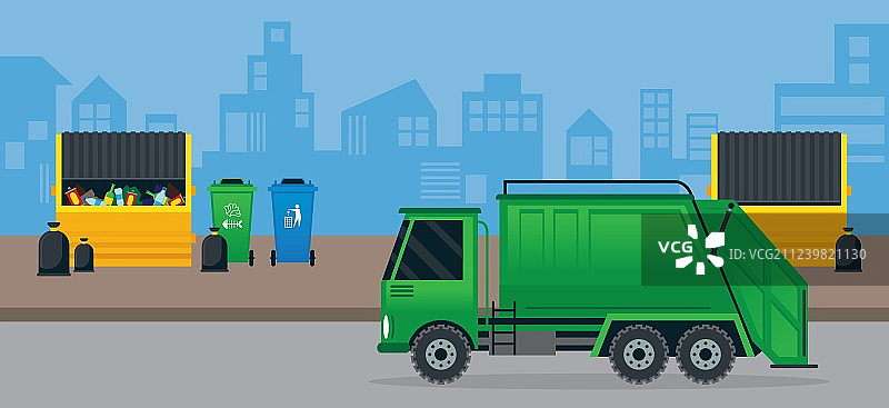 垃圾车和垃圾箱图片素材