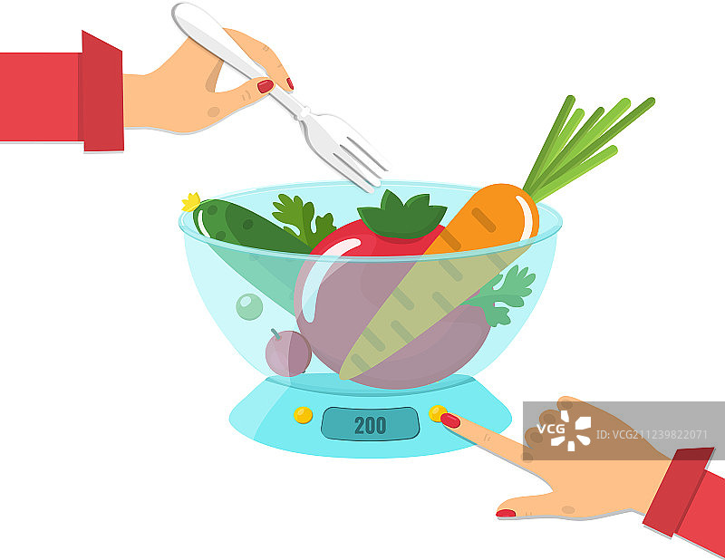 厨房秤上的蔬菜饮食概念图片素材