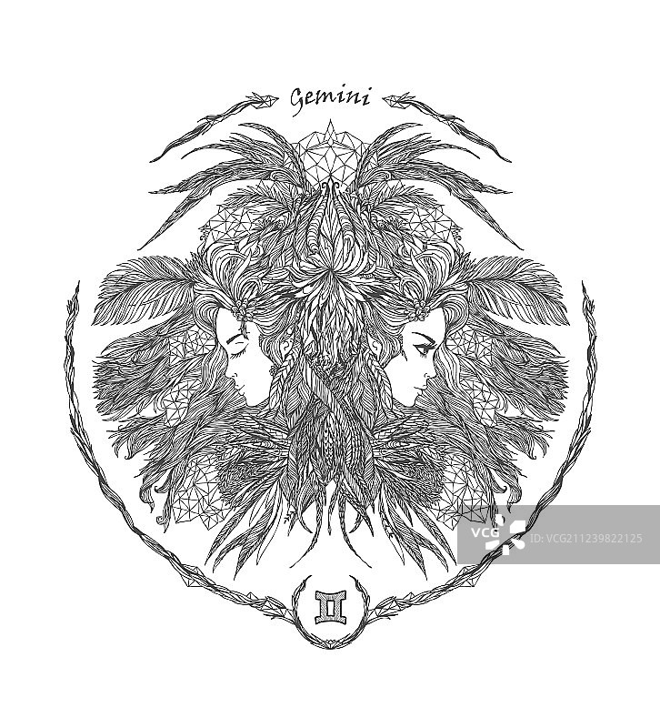 十二生肖双子座女人肖像图片素材
