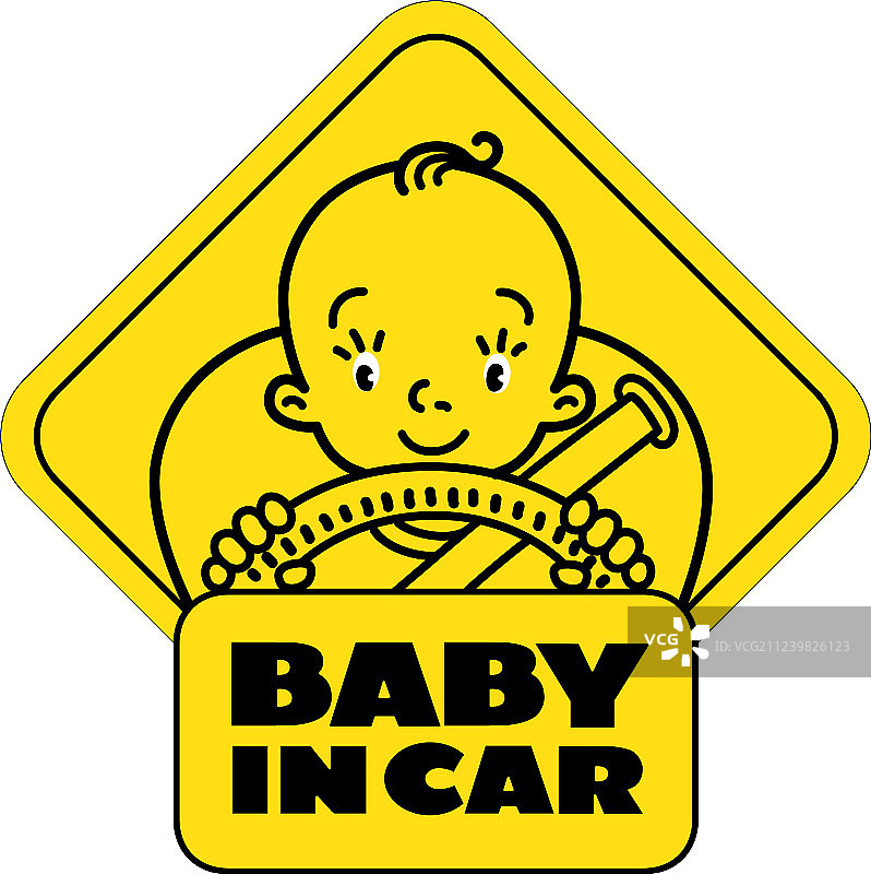 车后窗上的婴儿贴纸或标志图片素材