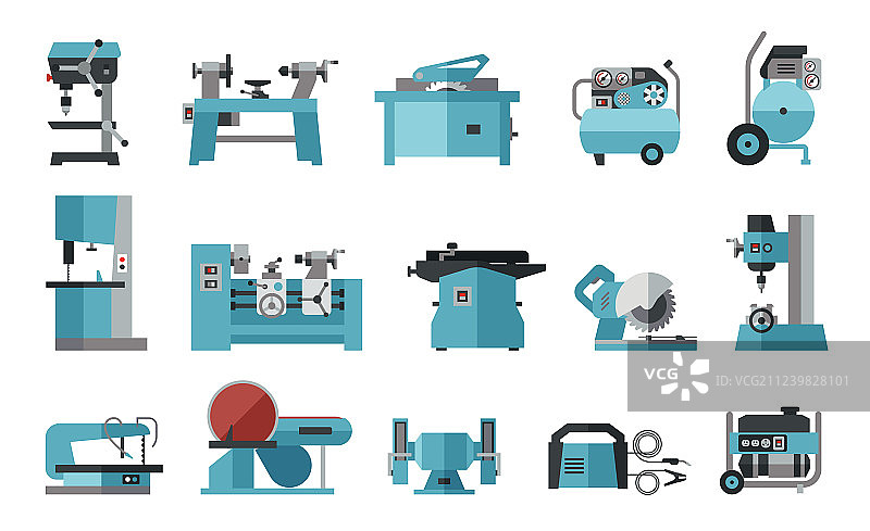 电动机床扁平图标合集图片素材