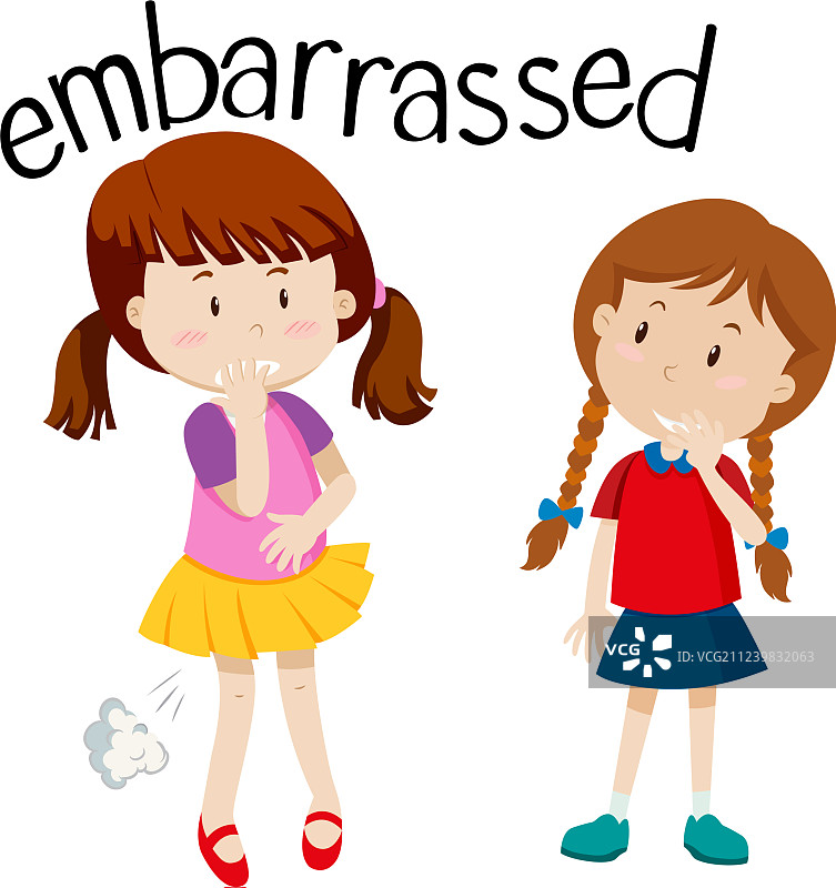 白色背景上感到尴尬的女孩图片素材