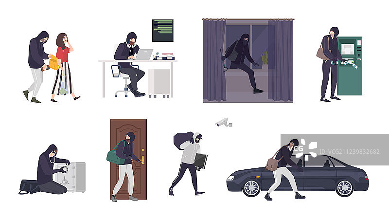 男性小偷或窃贼的场景集合图片素材