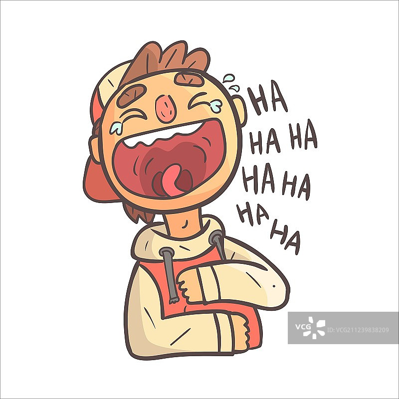 戴帽子和大学夹克的开怀大笑的男孩图片素材