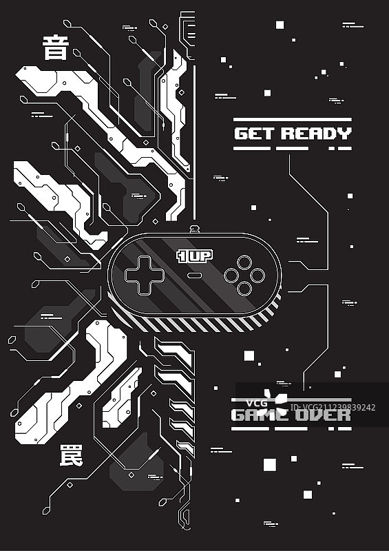 带有复古游戏的赛博朋克未来海报图片素材