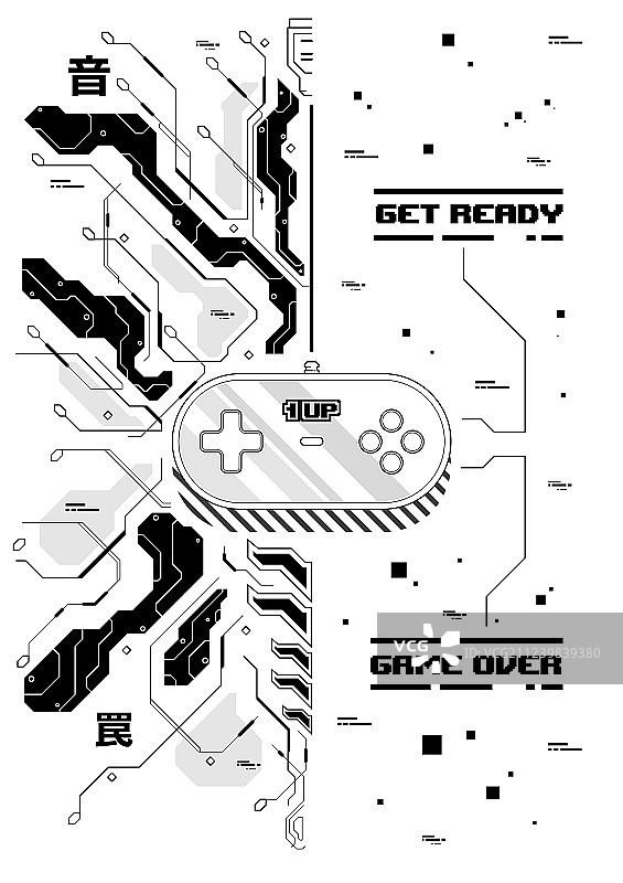 带有复古游戏的赛博朋克未来海报图片素材